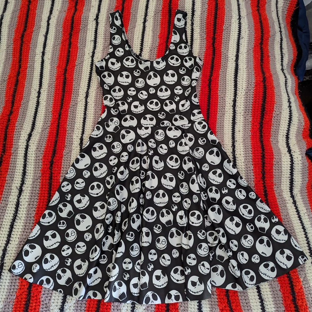 Blackmilk Black & White Jack Skellington Fit-and-Flare Dress